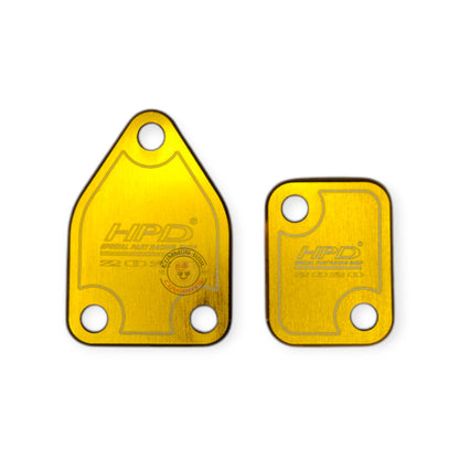 HPD 4JJ3 EGR Delete Plates for engine, black metal EGR block-off plates, designed to improve exhaust flow and engine performance.
