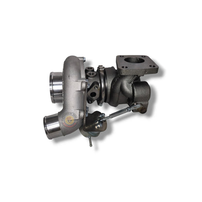 Flex Turbo Bolt-On F55 turbocharger with polished metal housing and mounting flange, designed for high-performance engine upgrades.