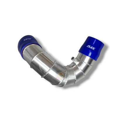 Flex Dmax/Mux 4JJ1 3-inch intake pipe upgrade for 2012-2016 trucks, showing the polished aluminum pipe with inlet and outlet openings.
