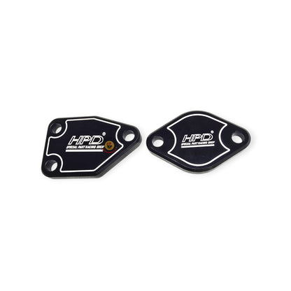 HPD Special Parts 4JJ1 EGR delete plates for 2006-2014 Nissan engines, showing metal plates used to block EGR valve connection.