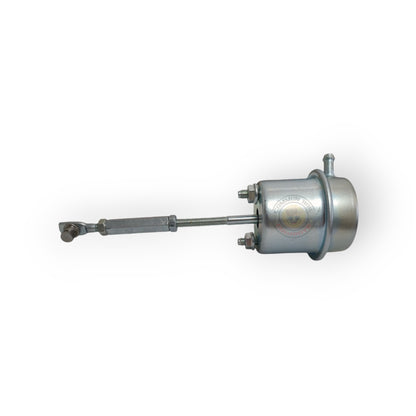 Common Rail Cowboys 25 PSI Wastegate Actuator for F44 and F55 turbochargers, showing the metal housing and adjustment screw.