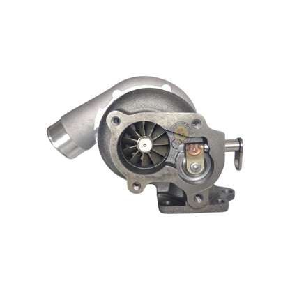 Flex F66 Turbo turbocharger with metallic housing and connected intake and exhaust ports, designed for high-performance engines.