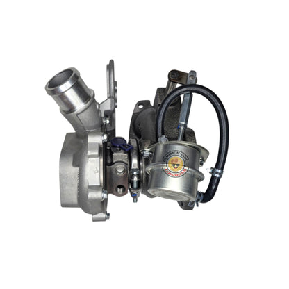 Flex DuraTorq P4AT Flex Pro 41mm bolt-on turbo for Ford and Mazda 2.2L models, showcasing the turbo's compact design and branding.