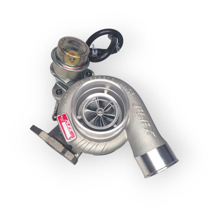 Flex Turbo Kits Flex Pro R31-R V2 Turbo for Mini F55, showing the compact turbocharger with metal components and branding.