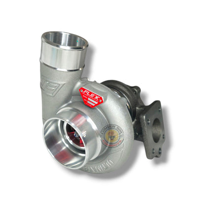 Flex F55 Boost X Turbo turbocharger with 300+ RWHP and 40 PSI for 1KD 4JJ1 engines, featuring high-performance components.