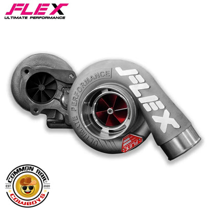 Flex F66 Turbo turbocharger with metal housing and integrated components, designed for high-performance automotive applications.