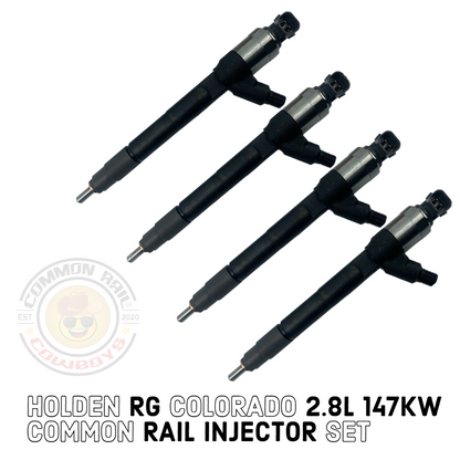 Denso RG Colorado Injectors for Holden 2.8L Duramax engine, common rail injector set with detailed view of injectors.