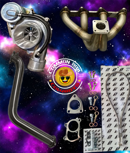 PKS 44mm high mount turbo kit with white components, designed for enhanced turbocharging performance in automotive applications.