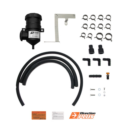 Direction Plus Prado 155 pre-filter and catch can combo kit, showing dual pre-line filter and catch can with hoses.